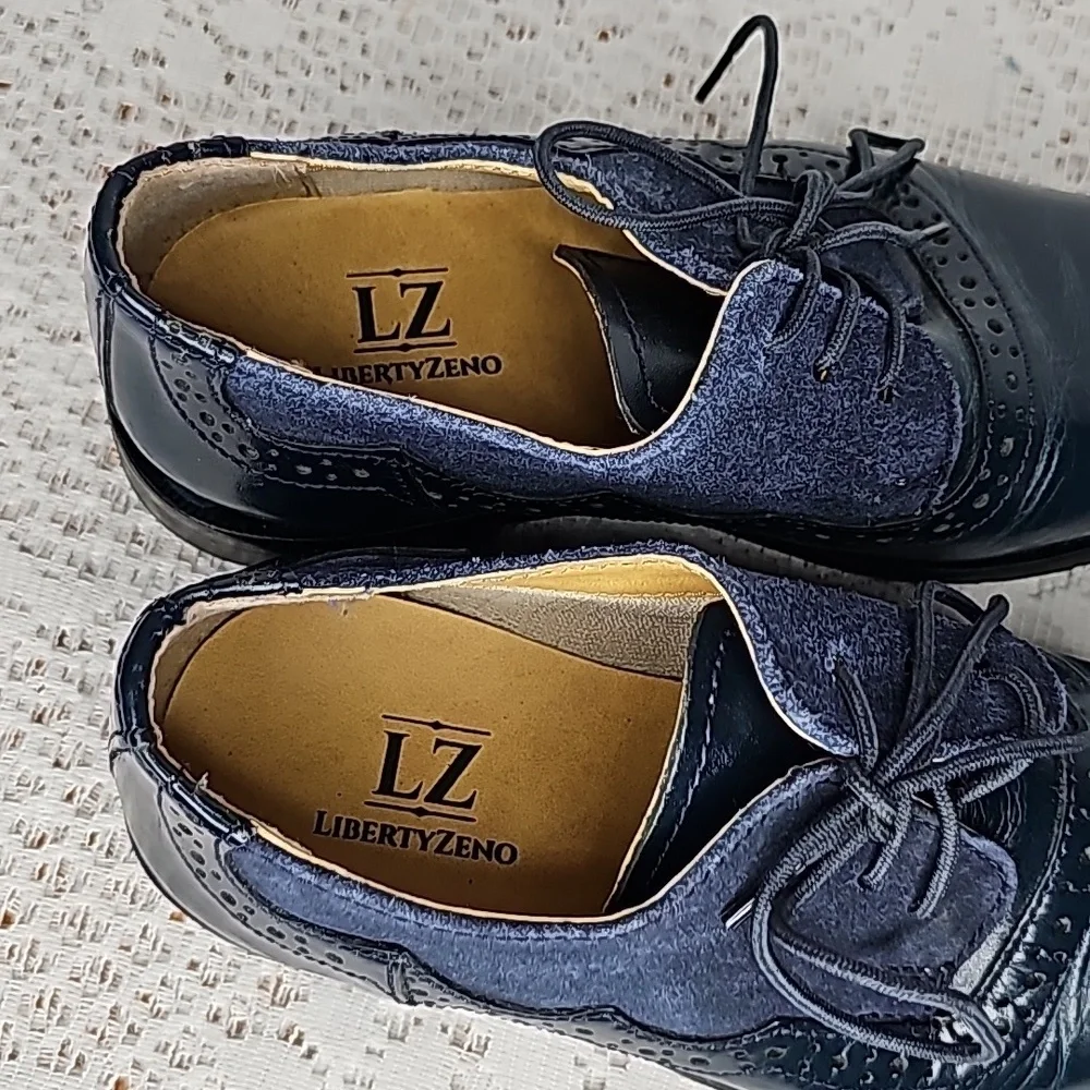 LibertyZeno Amy blue suede leather Oxford loafer lace up dress shoes sz 1 youth